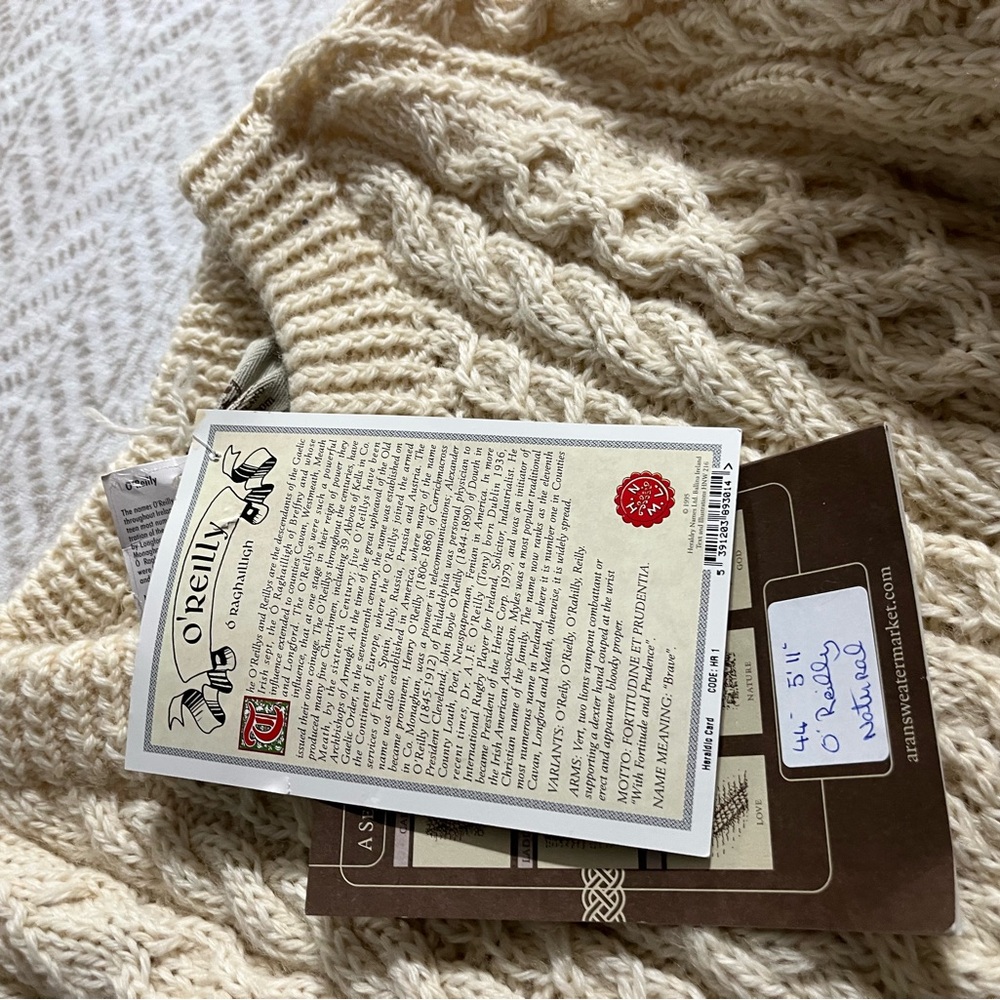 Una O'Reilly Aran Sweater Size XL Cream  Wool Ireland Chunky Knit Pullover - Picture 3 of 11